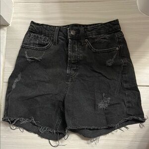 High Rise Black Midi Jean Shorts